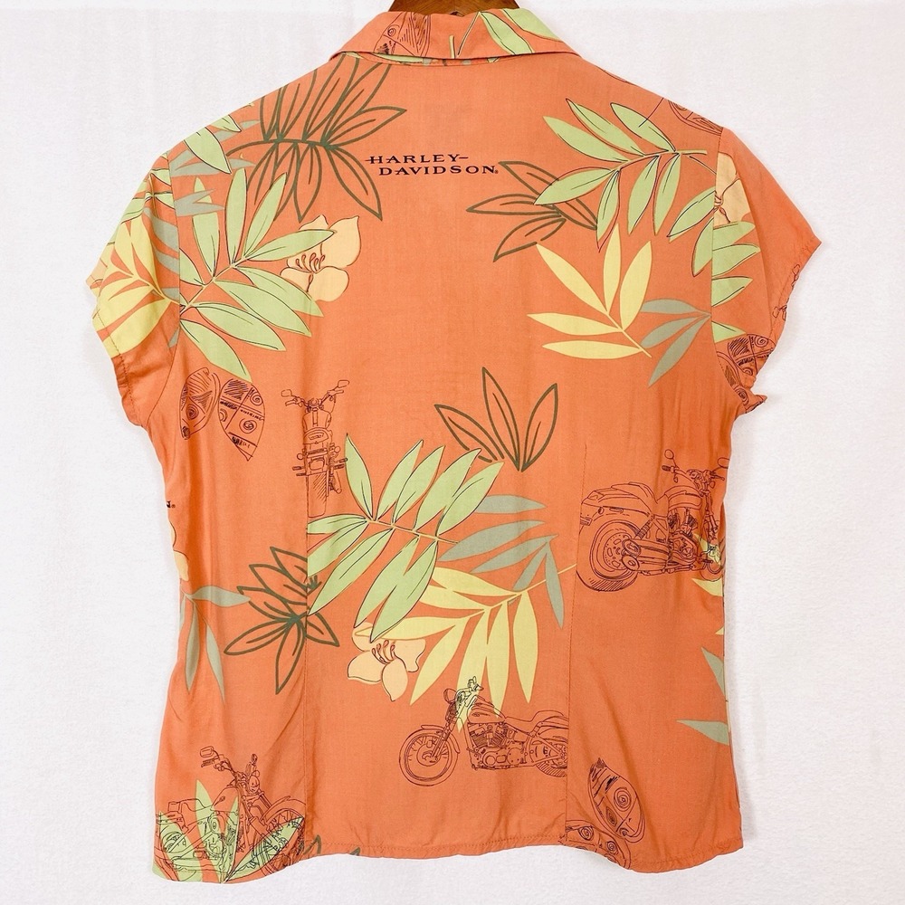 VTG Harley Davidson Womens Small Hawaiian Shirt Tori Richard Tropical Biker USA - Picture 4 of 5